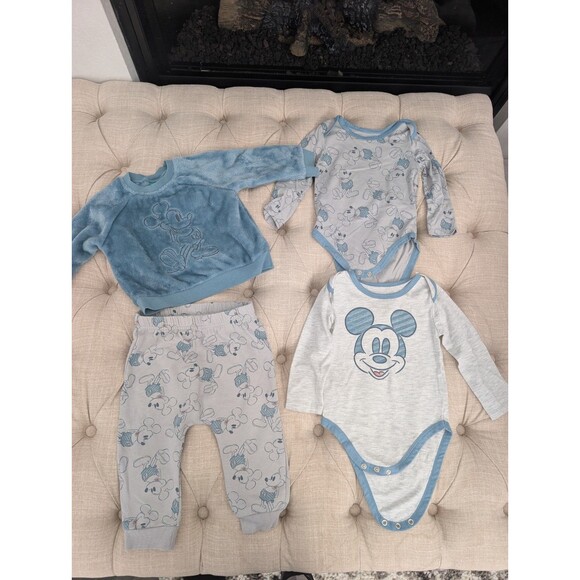 Disney Other - Disney Baby Mickey Mouse 4-Piece Set, 2 Rompers, Pant & Sweater, Size 18M